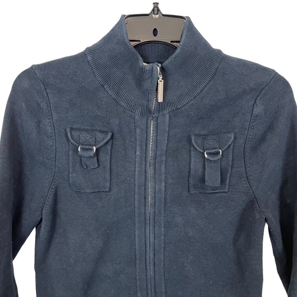 OLO Navy Blue Full Zip Knit Long Sleeve Cardigan Sweater Jacket Cotton Blend  L - Picture 2 of 16